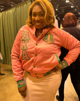 AKA Pink Satin Bomber Jacket Custom Ribbon And Lining
